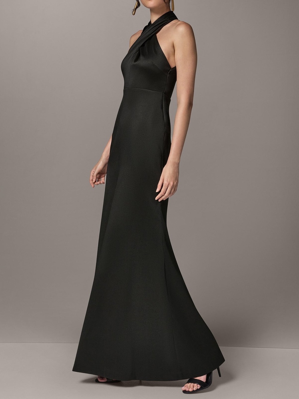 DONNA KARAN CROSS FRONT BLACK HALTER GOWN SIZE 6 NWT - Picture 2 of 8